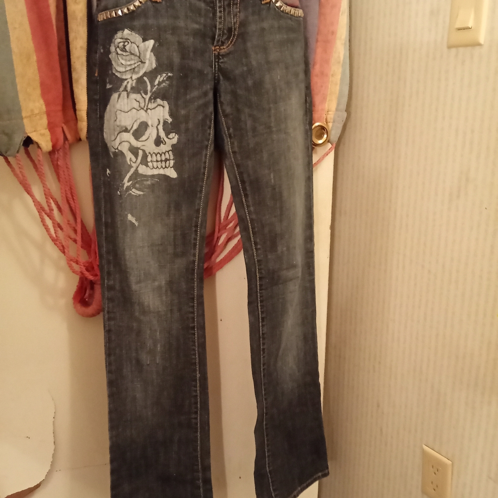 Ed Hardy Black Boot Cut Jeans with Skull Design